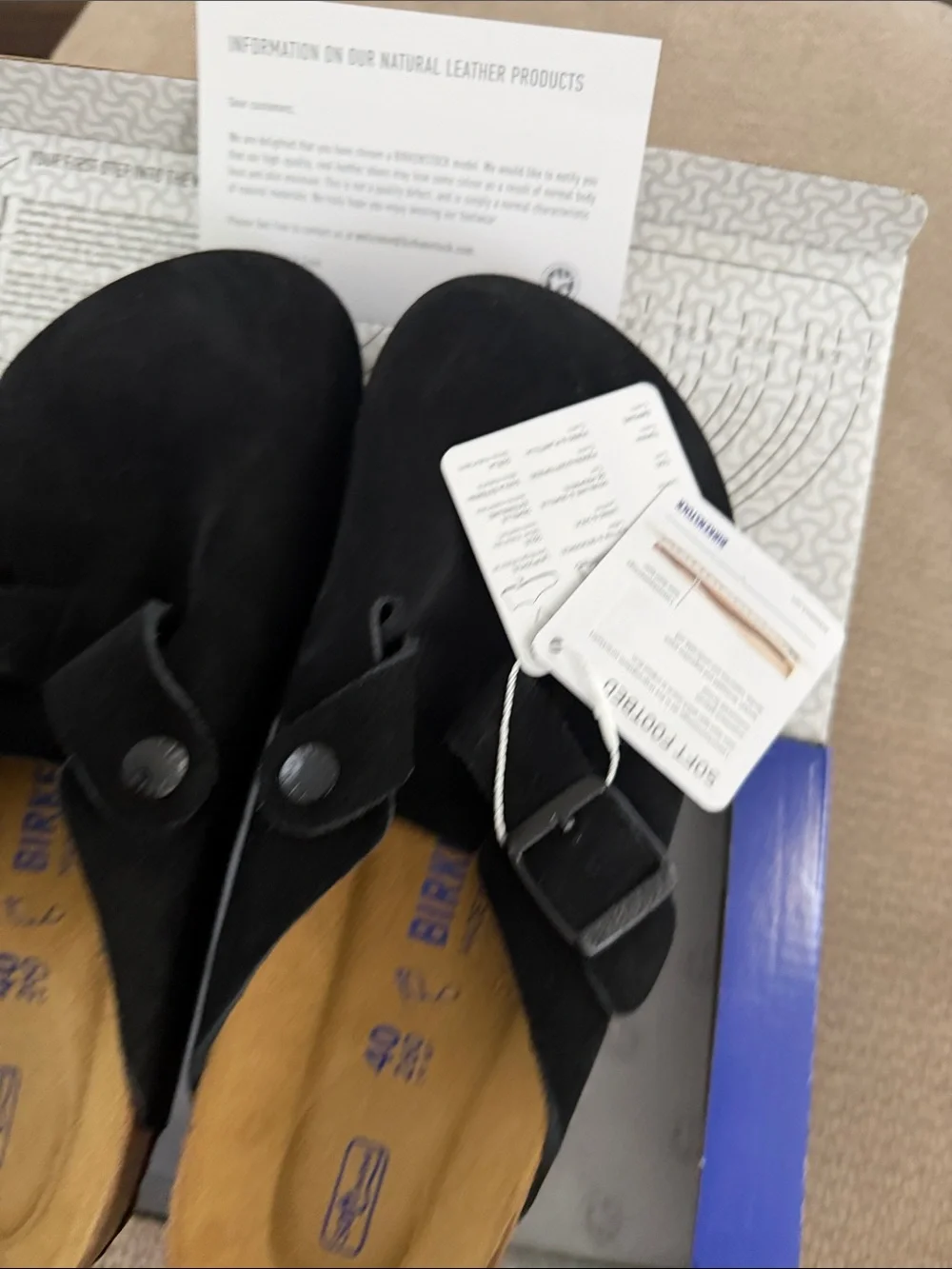 Birkenstock Boston Black Suede Soft Footbed Unisex Clogs EU 40
